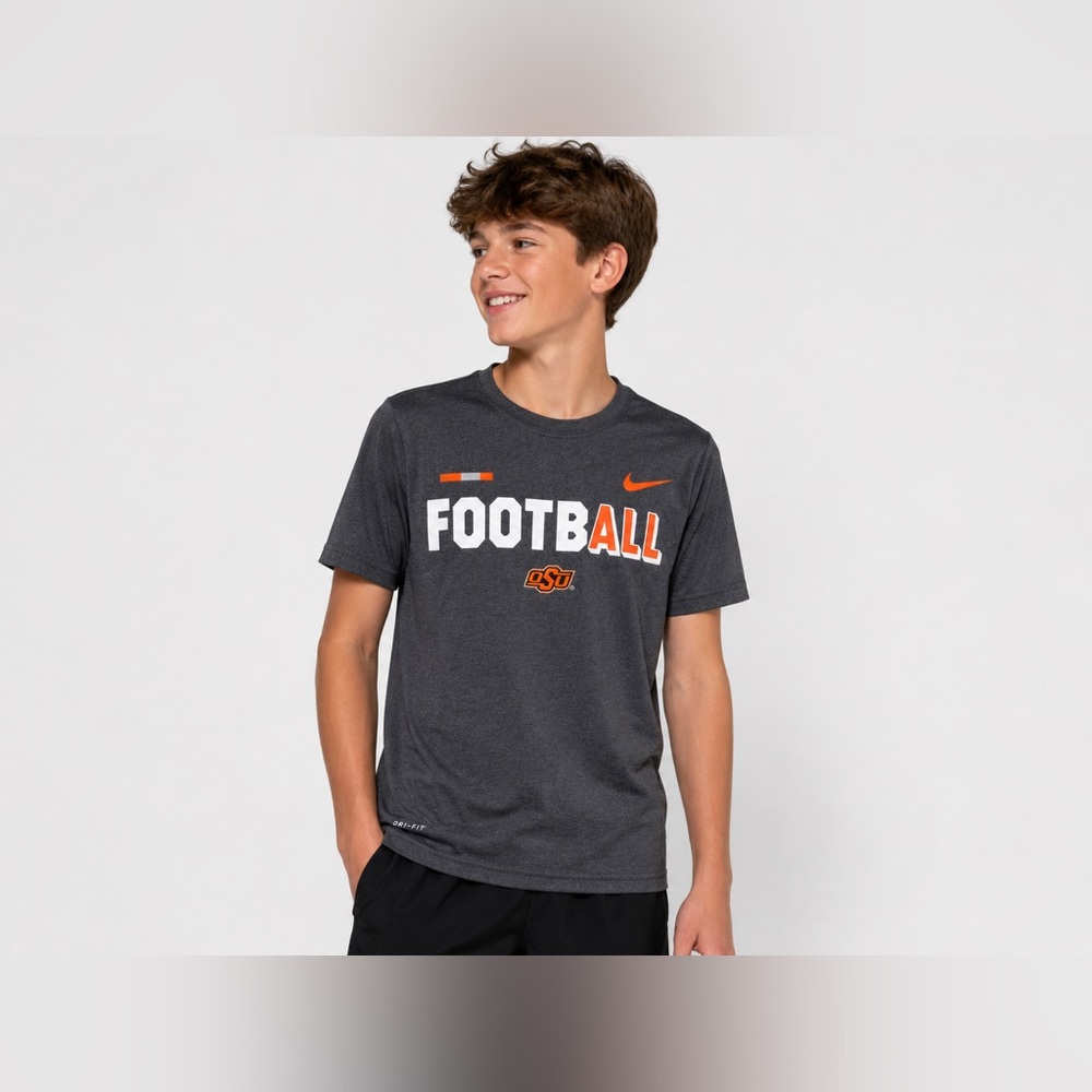 Nike Dri-FIT OSU Football T Shirt Youth Medium Gray Oklahoma State Tee
